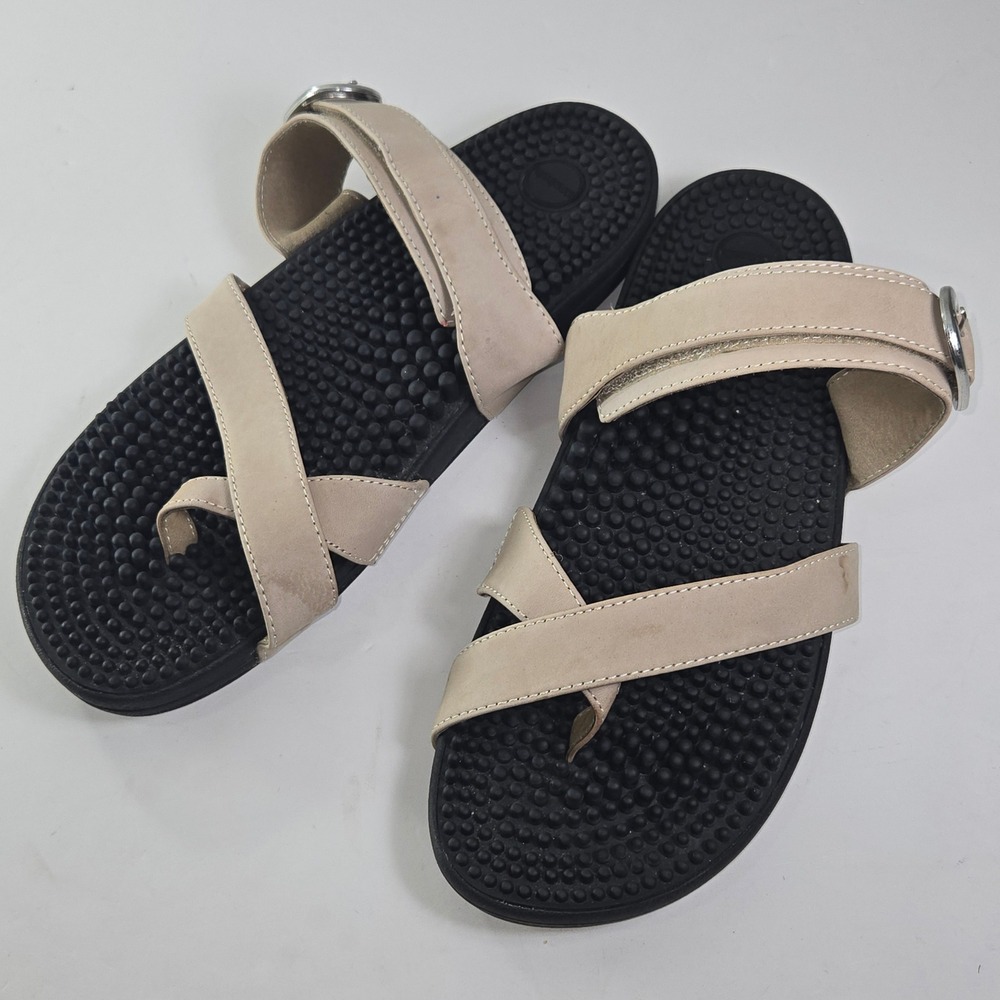 Kenkoh Women Size 10 US 42 EU Beige Leather Massage Sandals Comfort Footbed